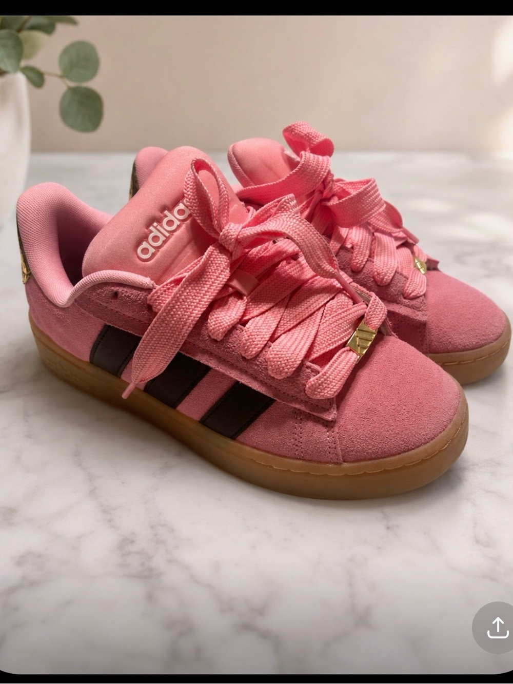 adidas Pink Suede Low-Top Sneakers with Black Stripes